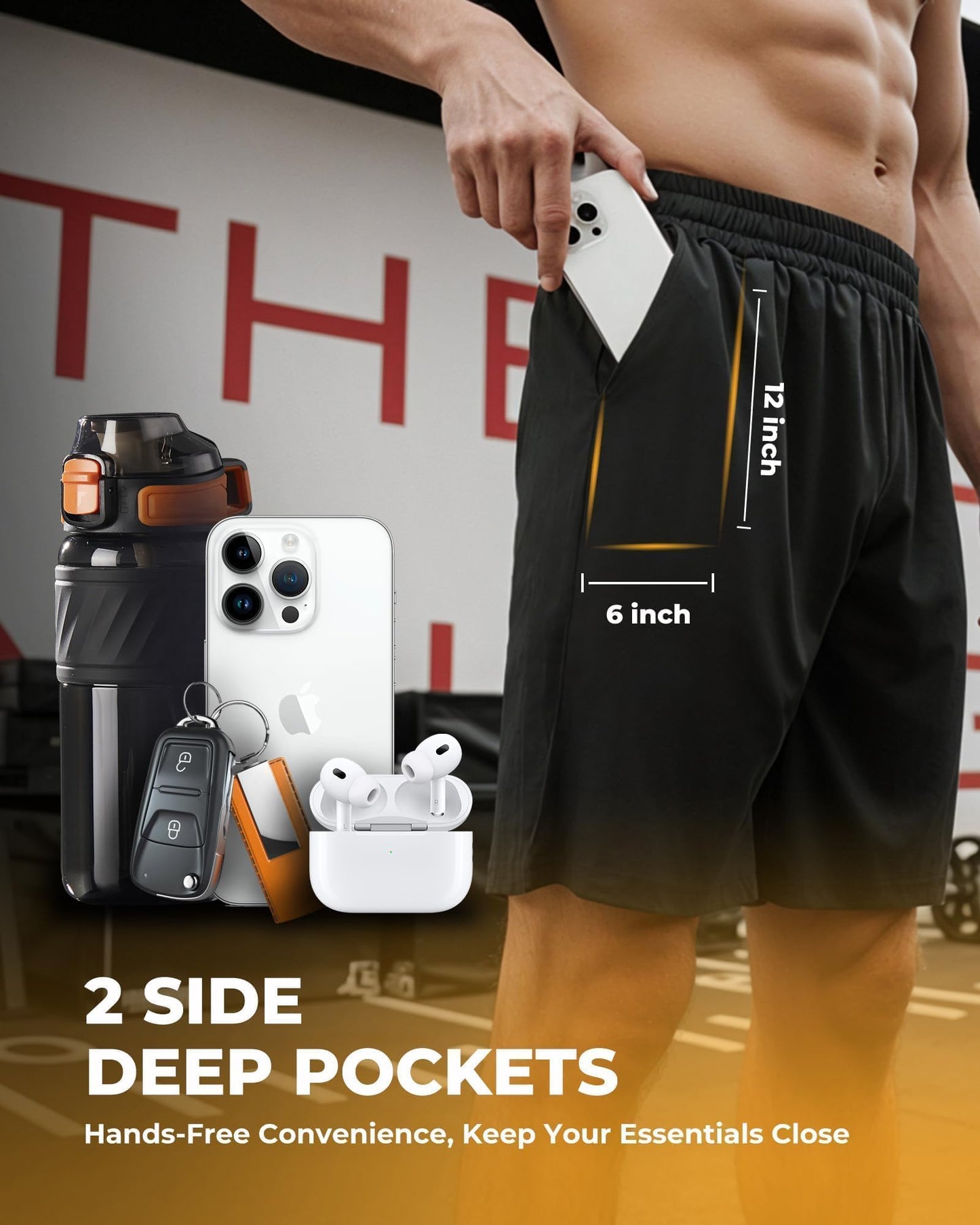 Barjneel 6 Pack Men's Athletic Shorts - Workout Gym Basketball Quick Dry Black Mens Shorts with Pockets for Casual Running