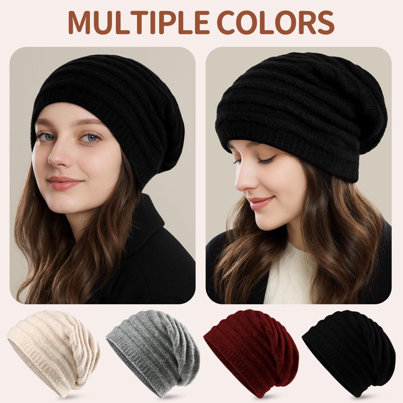 FGZ Women's Wool Blend Knitted Beanie - Ultra Soft, Seamless Slouchy Beanie Hat for Winter, Beige