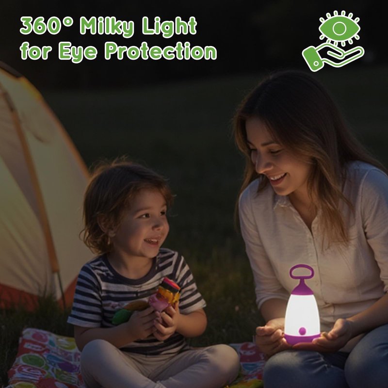 PEPTRONIC Kids Camping Lantern & Night Light Battery Powered (AAA Included), 360° Eye-Safe Light, IPX4 Waterproof with RGB Modes Portable for Outdoor, Emergency & Bedtime, Gift for Children (Purple)