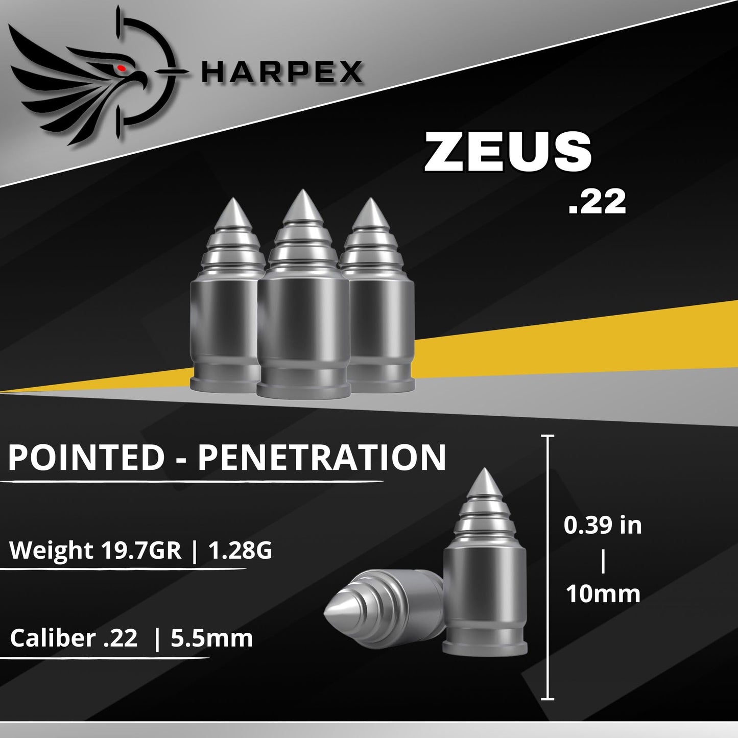 Harpex Zeus .22 Cal Airgun Pellets – 19.7 Grain Pointed Design – High Accuracy – Premium Lead Pellets for Target Shooting, Consistent Performance – Reliable Quality (110 Count)