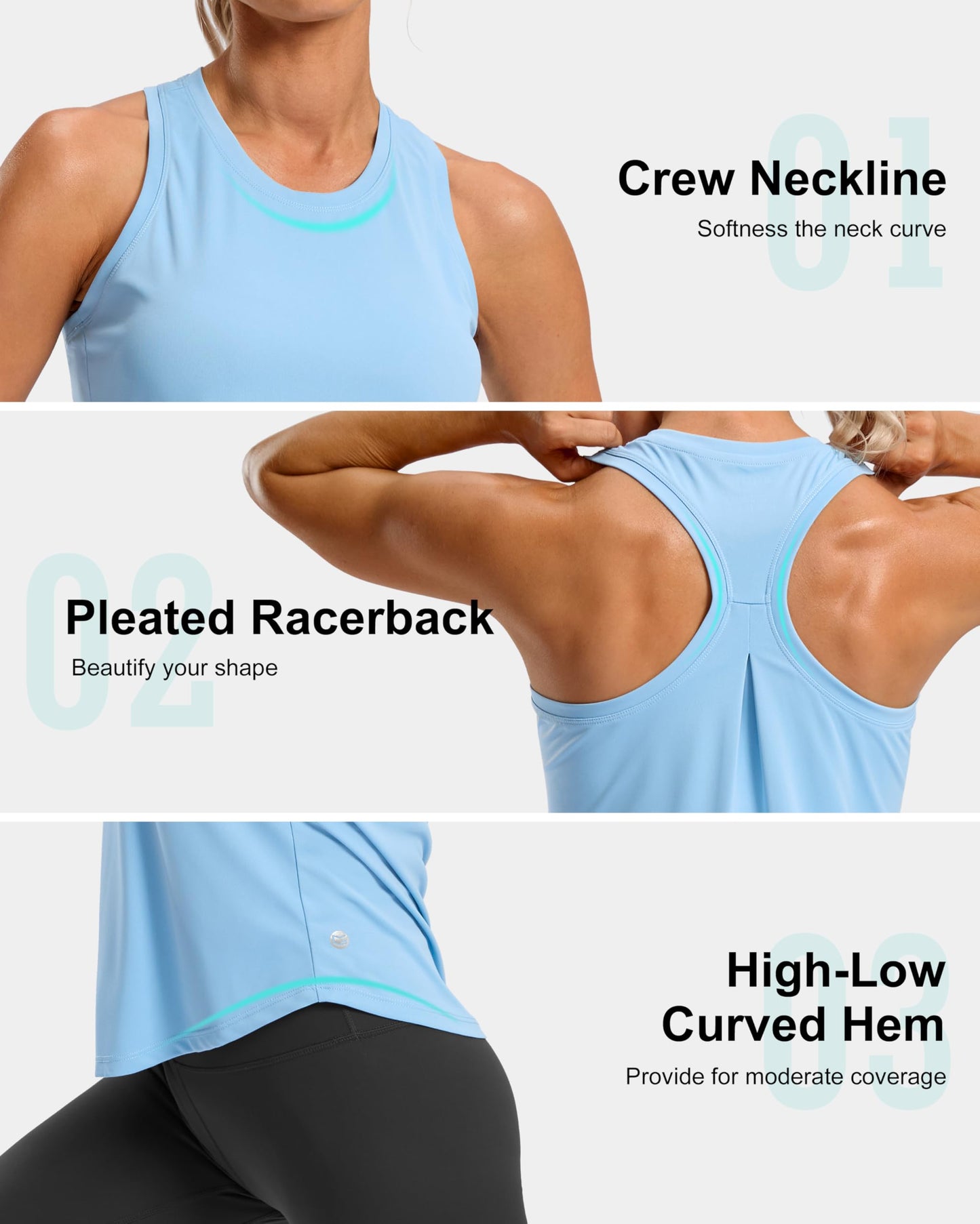 G Gradual Women's Workout Tank Tops Racerback Athletic Yoga Tops Loose Fit Sleeveless Running Gym Sports Shirts for Women(Haze Blue,S)