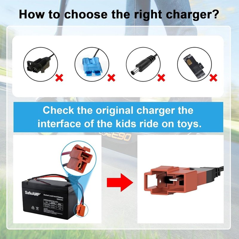 12V Battery Charger Compatible with Ride On Toys, Kids Electric Car, SafeAMP, Best Choice Products, Kidzone, Dynacraft, Flybar, SUV, Hello Kitty, Toddler, Smart Toy Bumper 12Volt Power Cord