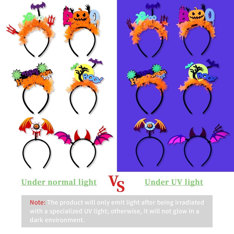Glow in the Dark Halloween Headpieces - 6pcs Pumpkin, Bat, Ghost & Spider Party Accessories | Fun Photo Props