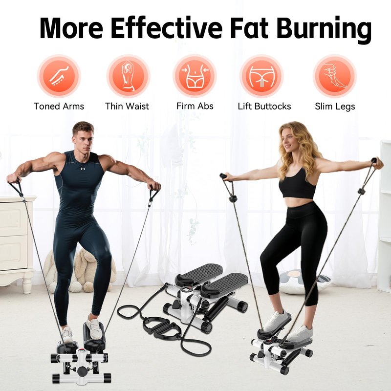 Steppers for Exercise at Home, Mini Stepper with Resistance Bands - Quiet, 360LBS Weight Capacity Portable Stair Stepper for Buttocks Lifting & Body Shaping, Compact Fitness Stepper for Small Spaces