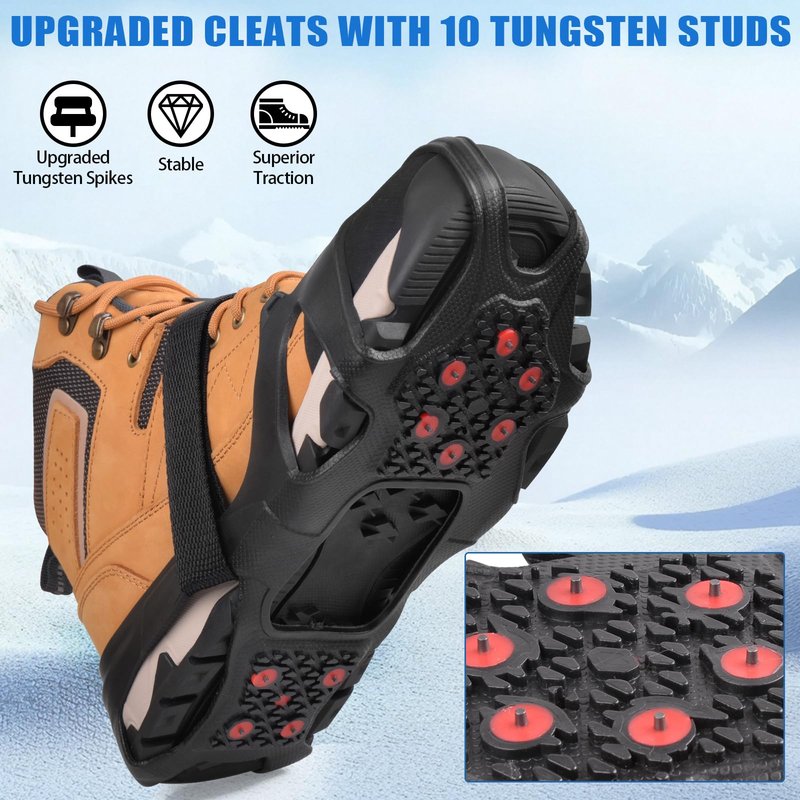 Ice Cleats Tungsten Crampons, Anti Slip Shoes Grippers with Reflective Heel, Ice Snow Cleats for Shoes and Boots Men Women Slip-on Overshoes Stretch Footwear, Size XL