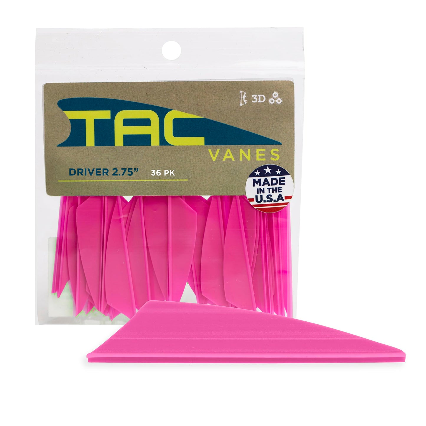 TAC Vanes 2.75" Driver Arrow Vanes | Archery Fletching for Compound & Crossbow | Durable, Lightweight, High Accuracy, Pink 36 Pack