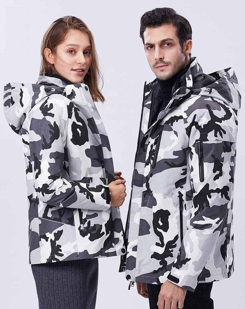 CLARIBEL Men's Outdoor Jacket Mountain Snowboarding Jackets Winter Snow Coat Warm Fleece Jacket Parka Camo Lightgray XL