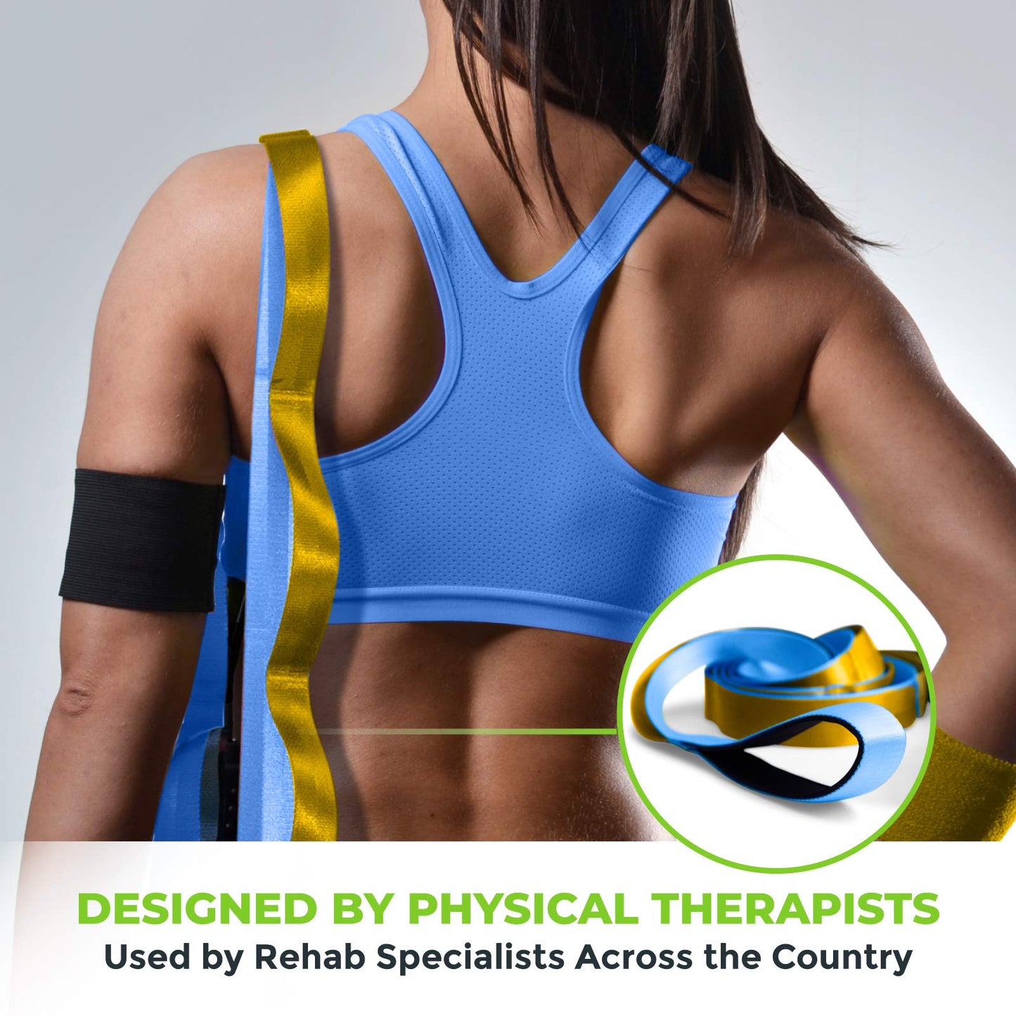 Gradient Fitness Stretching Strap for Physical Therapy, 12 Multi-Loop Stretch Strap 1.5" W x 8' L, Neoprene Handles, Physical Therapy Equipment, Yoga Straps for Stretching, Leg Stretcher (Blue/Gold)