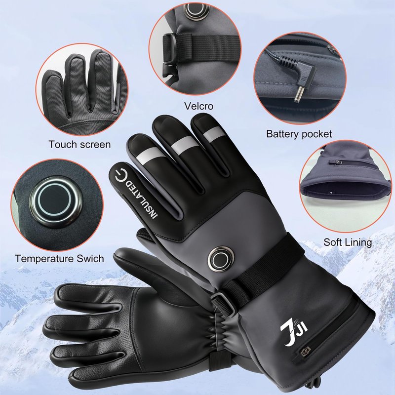 7JI Heated Gloves for Men Women, Rechargeable Heated Gloves with 3 Temperature Modes, 3000mAh Battery, Waterproof Electric Hand Warmers for Motorcycle Skiing, Camping & Hiking, Hunting, Cycling, XL