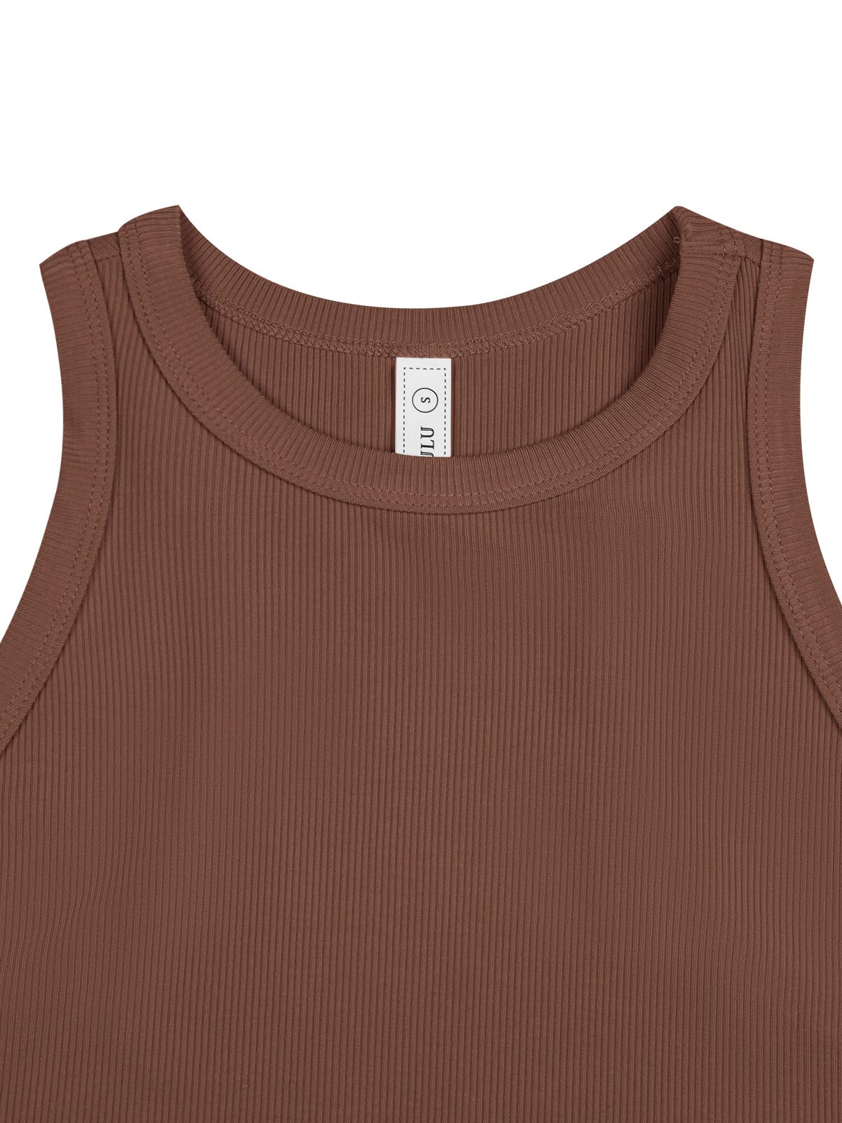 LASLULU Womens Athletic Crop Tops Sleeveless Workout Shirts Sexy Tops Flowy Running Shirts Gym Muscle Tank Casual Tops Racerback Tank Tops(Coffee Small)
