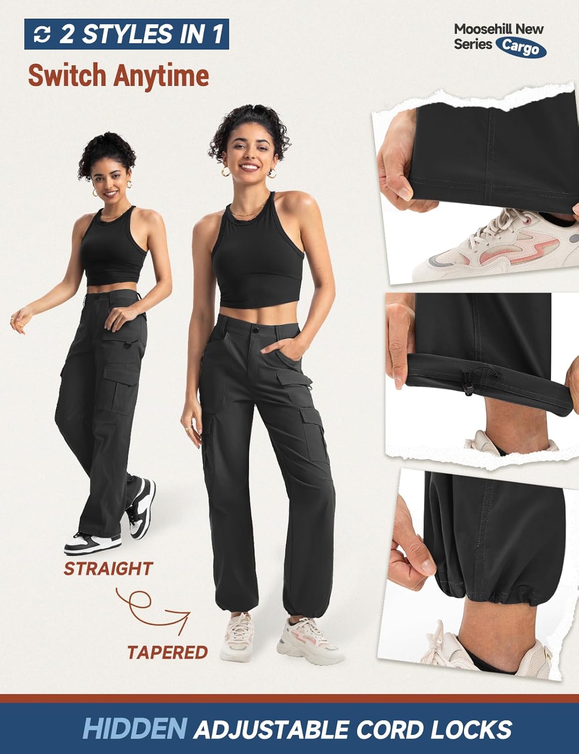 Women's Cargo Hiking Pants - High-Waisted, Water-Resistant, Lightweight Stretch for Outdoor Adventures | Casual Fit