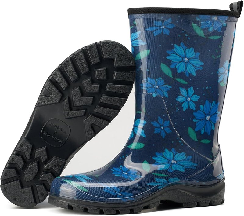 HISEA Women's Waterproof Garden Boots - Wide Round Toe Mid Calf Non-Slip PVC for Outdoor Work | Ideal for Gardening & Farm Use