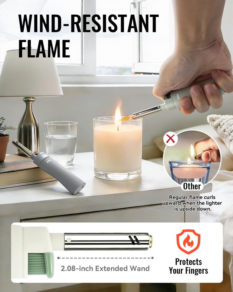 MK Candle Lighter - Butane Refillable Wind-Resistant Flame | 4-Pack for BBQ & Camping Use