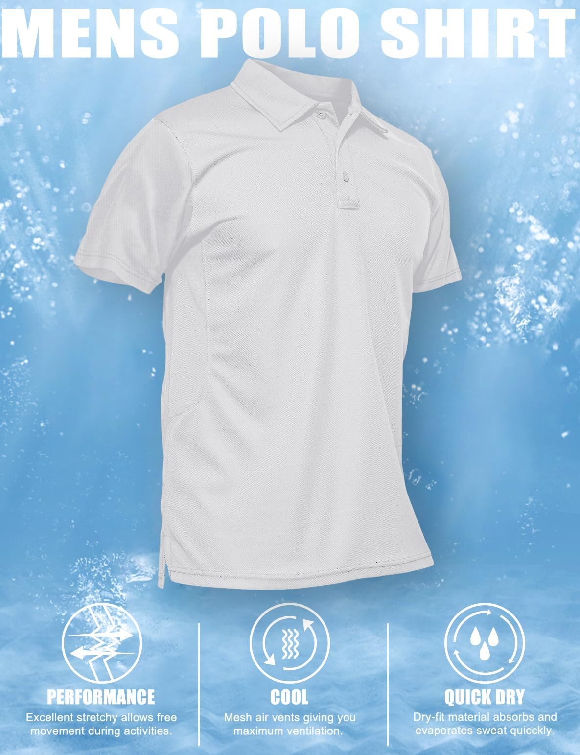 MAGCOMSEN White Polo Shirts for Men Short Sleeve Golf Collared Work Shirts Casual Shirts Quick Dry Summer Shirts S