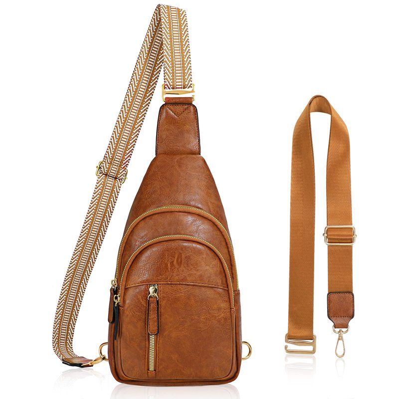 SUOSDEY Sling Bags for Women Crossbody Leather Sling Backpack Chest Bag Shoulder Bags for Casual Traveling Hiking Cycling brown