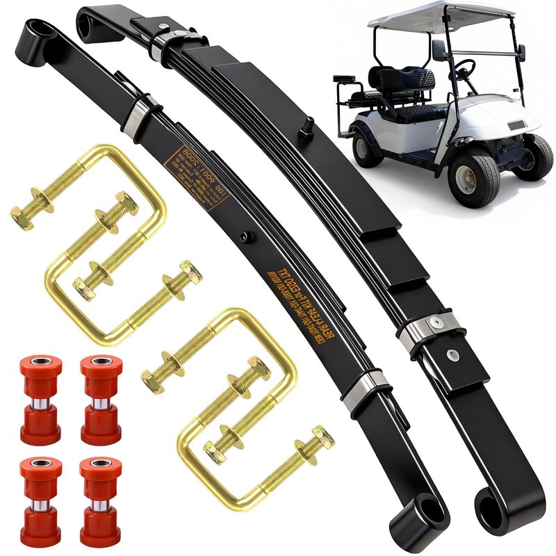 Upgraded Heavy Duty 4-Leaf Rear Leaf Spring Kit For EZGO TXT/Electric 1994-2013 & Gas 1996-2008,2000 Lbs Ultra Load Anti-Rust Golf Cart Suspension with Bushings Sleeves U-Bolts, Replace OEM 74207-G01