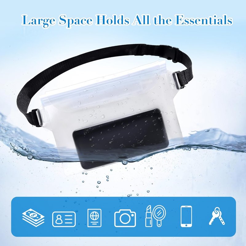 Waterproof Fanny Pack - 4 Pack with Waist Strap & Phone Pouch | Ideal for Kayaking, Swimming, Fishing (Black & White)