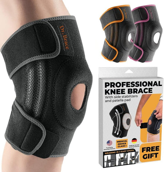 Dr. Brace Elite Knee Brace - Side Stabilizers & Patella Gel Pads for Maximum Pain Relief | Medium Size, Mercury Color