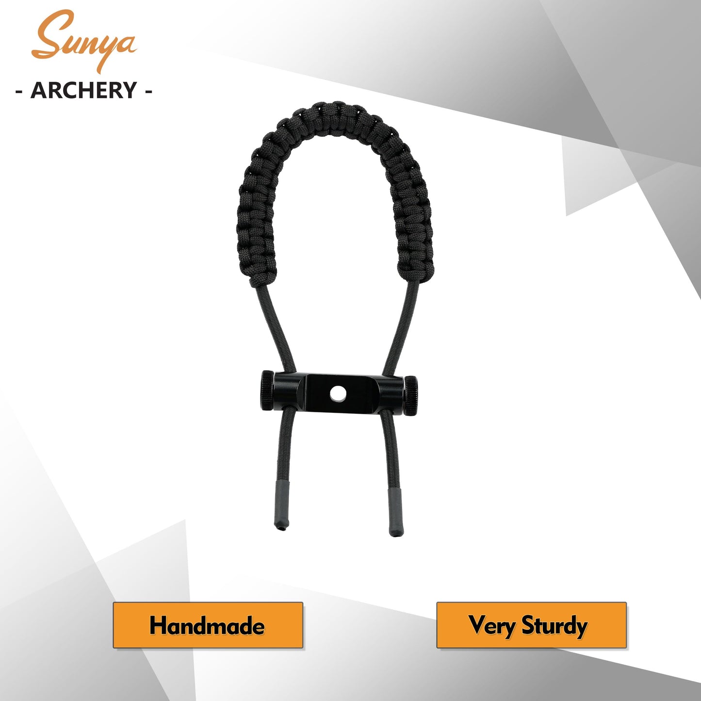 SUNYA Archery Bow Wrist Sling, 550 Paracord Strap with Stretch Lanyard. Fit Compound Bow Stabilizers (Aluminum Mount-Black)