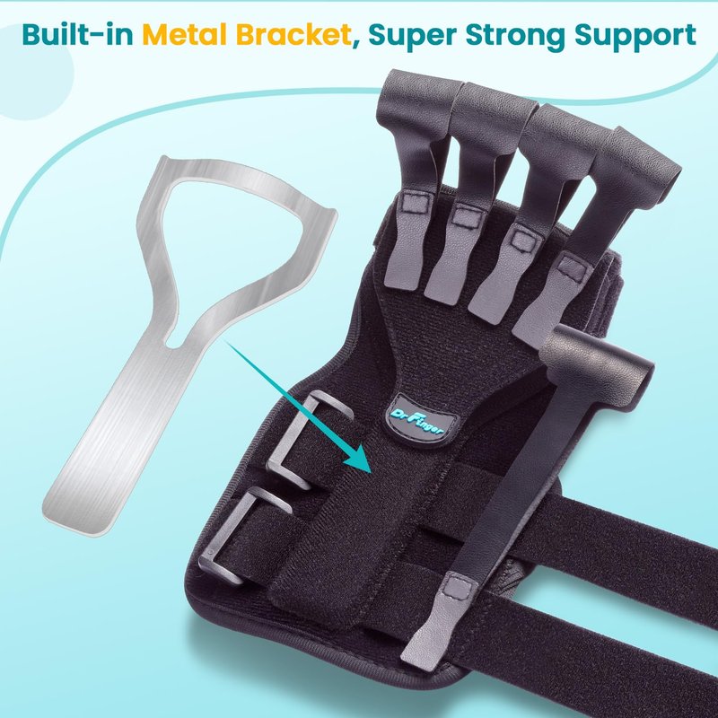 Radial Nerve Palsy Splint Brace for Wrist drop, 5 Fingers Extension, Stroke Patient Recovery, Finger Limp, Crutch Palsy, MCP Arthroplasty, for both Left and Right Hand - Black