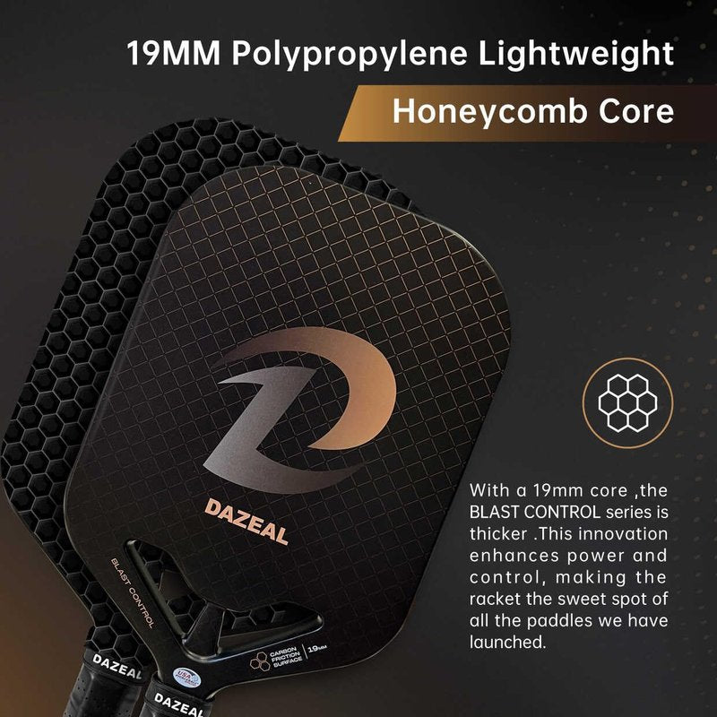 DAZEAL Pickleball Paddle USAPA Approved – Raw Carbon Fiber & 16MM Polypropylene Core – High Grit Surface for Control & Power – Lightweight Pickleball Racket Set for Men, Women, Kids, Adults