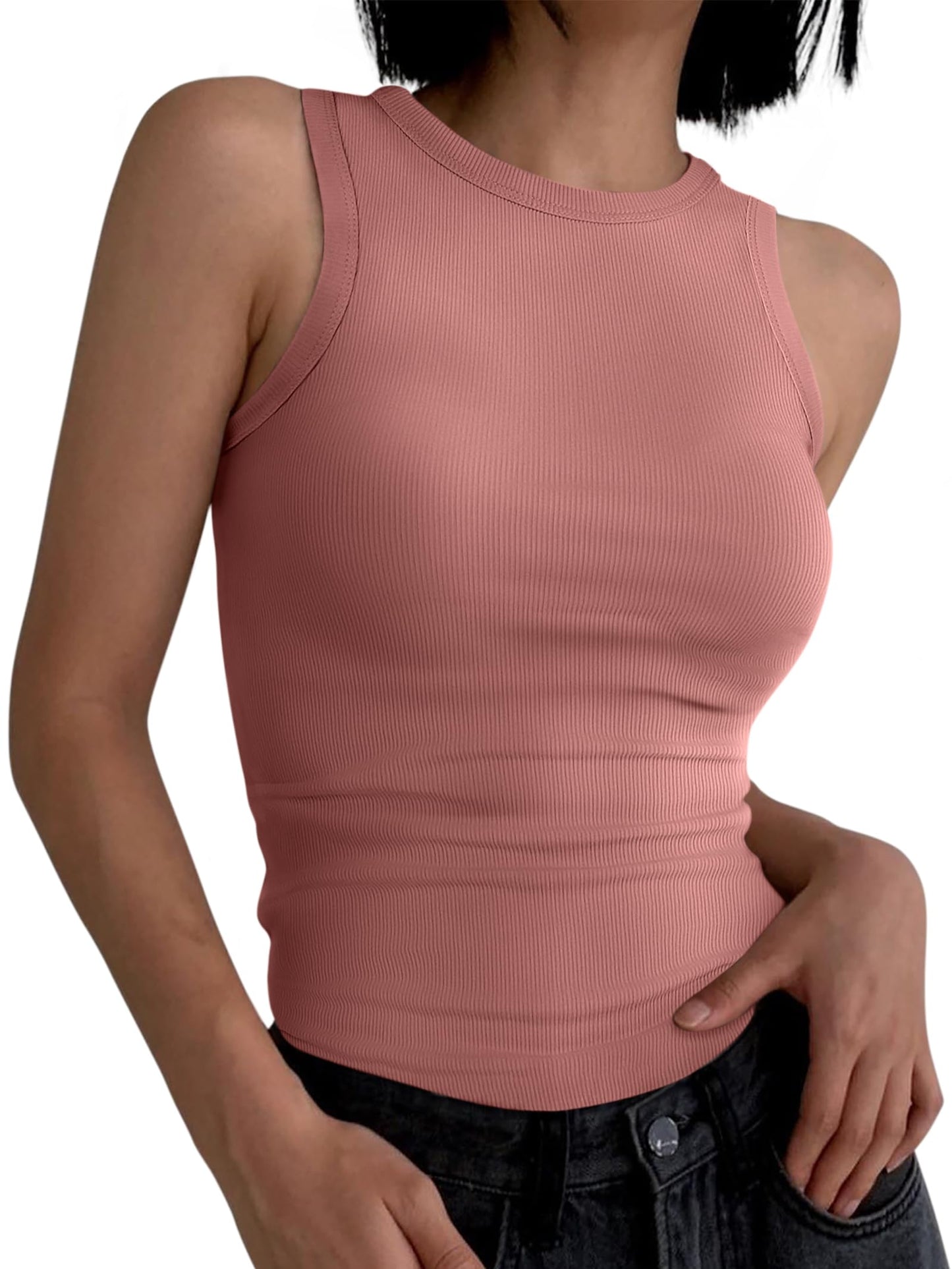 ANRABESS Womens Sleeveless High Neck Tank Tops Fashion Summer Casual Basic Slim Fit Ribbed Racerback Top Shirt Clothes Rust X-Large