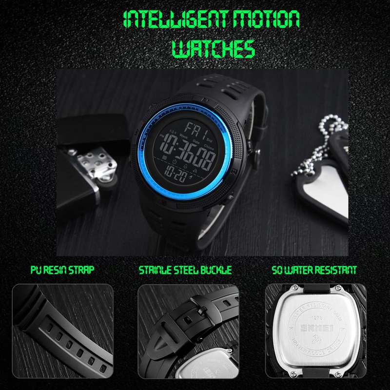 SKMEI Watch for Men,Military Sports Round Digital Watch with Waterproof Led Light Stopwatch Countdown Date Alarms Chronograph