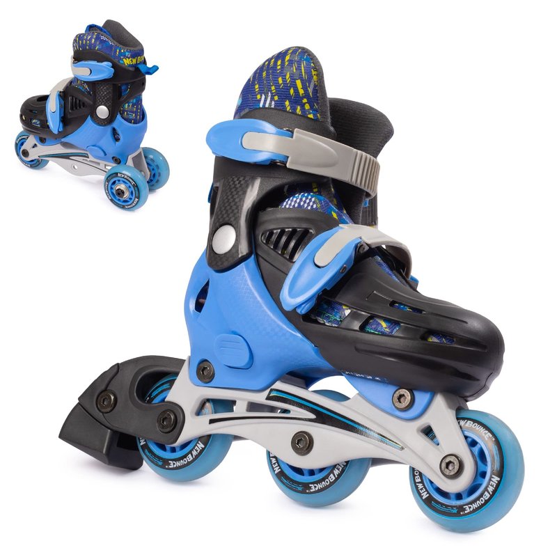 New Bounce Roller Skates for Little Kids - Shoe Size EU 28-31, US Kids Junior Size 8-11, 2-in-1 Roller Skates for Girls, Converts from Tri-Wheel to Inline Skates - Rollerskates for Beginners | Blue