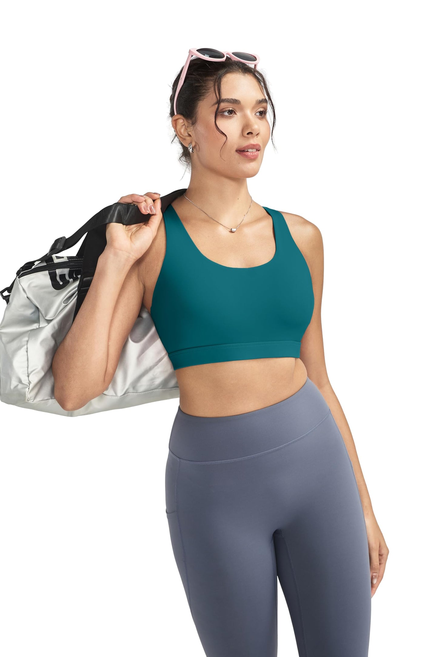 RUNNING GIRL Sports Bra for Women, Criss-Cross Back Padded Strappy Sports Bras Medium Support Yoga Bra with Removable Cups(2575_Storm Teal_3XL)