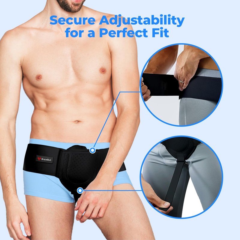 Hernia Belts for Men & Women, Adjustable Inguinal Hernia Belt for Men with Pad Support, Post-Surgery Recovery Truss, Universal Abdominal Strap Guard for Left or Right Side (Medium, Black)