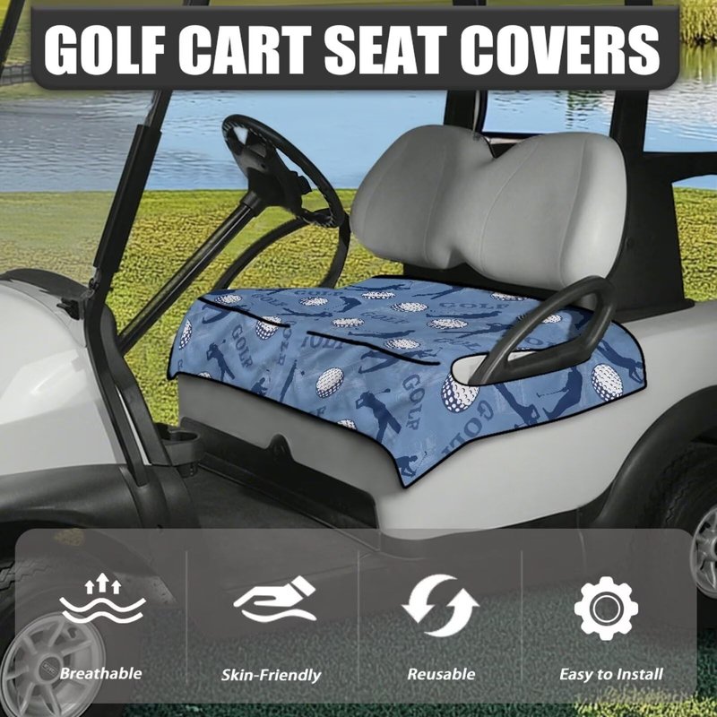 Oramclsy Golf Print Golf Cart Seat Covers with Pockets,Golf Cart Accessories,Lightweight Golf Cart Seat Towel Blanket,Sports Golf Cart Covers for 2-Person Seats Club Car(Blue)