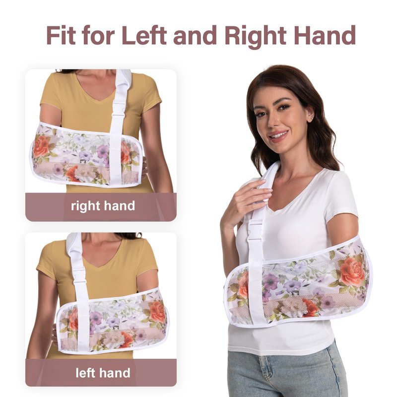 Ledhlth Mesh Print Arm Sling for Broken Arm, Torn Rotator Cuff, Shoulder, Elbow, Wrist Injury, Adult Women (Blue Rose, One Size)