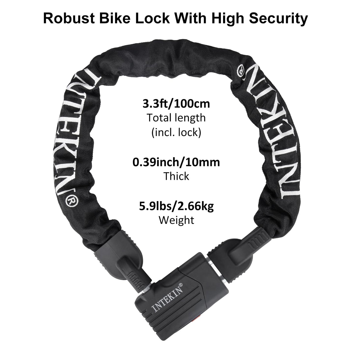 INTEKIN Bike Chain Lock 3FT/4FT/5FT Heavy Duty Bike Lock Anti-Theft Bicycle Chain Lock 8mm/10mm Thicker Bicycle Lock Chain Bike Lock with 3 Keys for Bike, Motorcycle