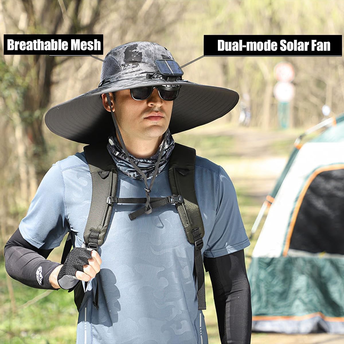 DASHENRAN Wide Brim Solar Fan Outdoor Fishing Hat-Solar & USB Charging,Outdoor Fishing Hat,Hat with Fan,Solar Fan Hat Upf50+ (US, Alpha, One Size, Black)