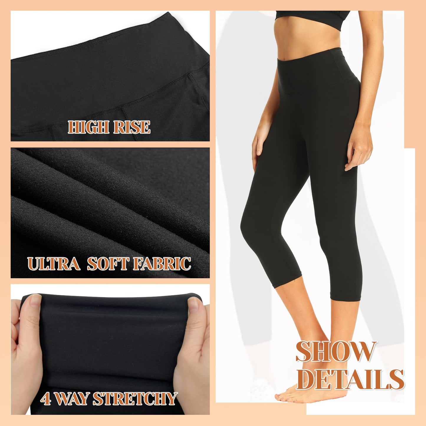 TNNZEET 7 Pack Capri Leggings for Women, High Waisted Soft Black Workout Yoga Pants