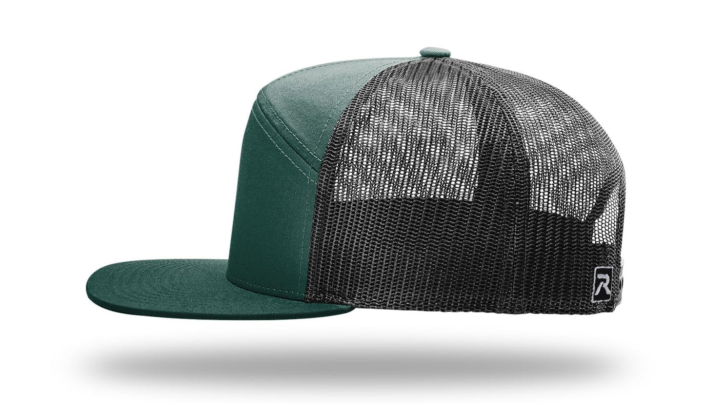 Richardson 168 Hat 7-Panel Trucker Cap Hi-Pro Snapback Cap Adjustable Baseball Hat Blank Hat Bulk Hats - Dark Green/Black