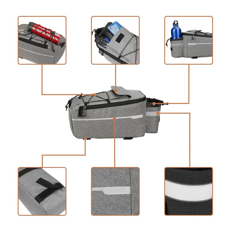 ZIMFANQI Bike Rear Rack Bag 10L Insulated Bike Trunk Cooler Bag Reflective Bicycle Rear Seat Cargo Bag Water Resistant Bike Panniers Bag Cycling Luggage Bag Shoulder Bag with Silicone Phone Holder