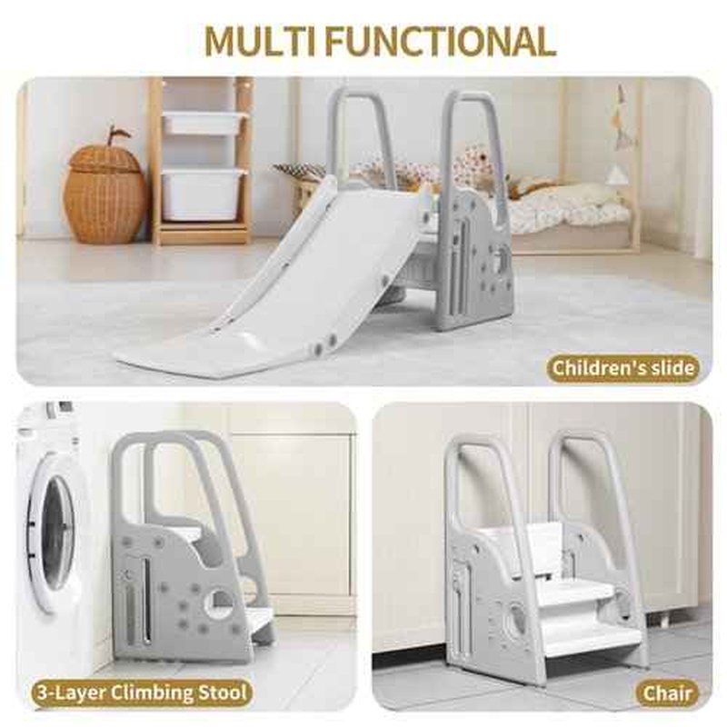 3 in 1 Toddler Large Play Climber Slide PlaySet with Extra Long Slipping Slope Indoor Kids Slide Toddler Playground Toddler Slide Outdoor Toys for Toddlers (Gray)