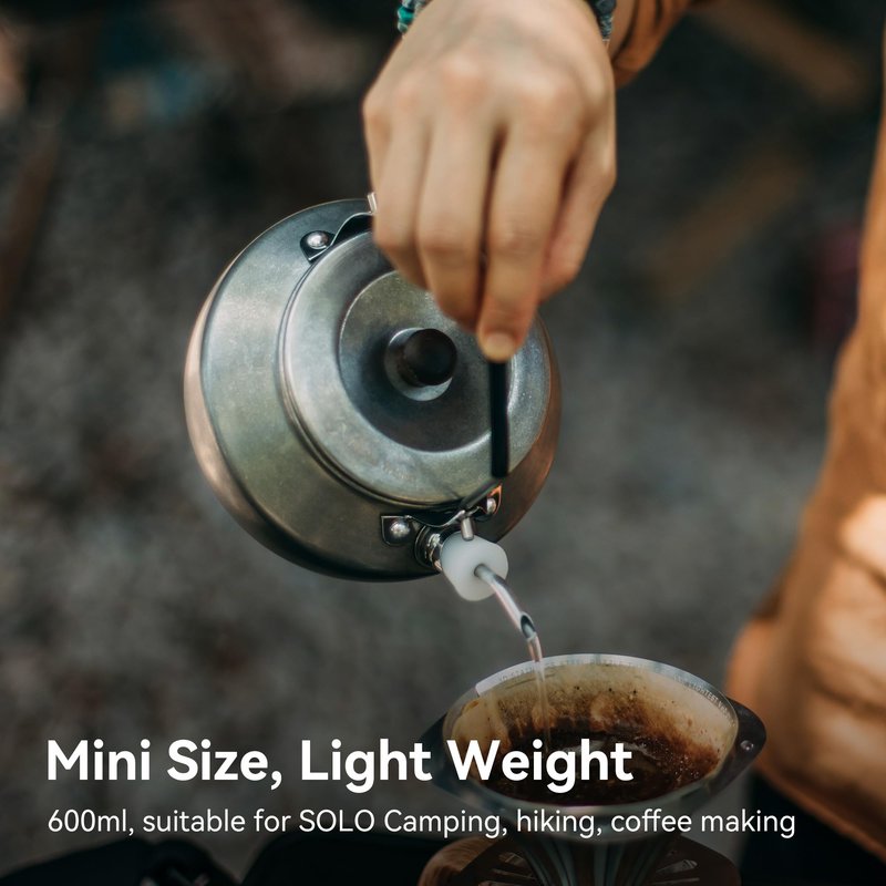 Thous Winds 0.6 Liter Lightweight Stainless Steel Camping Kettle Portable Camp Tea Pot, Outdoor Campfire Use, Retro Silver