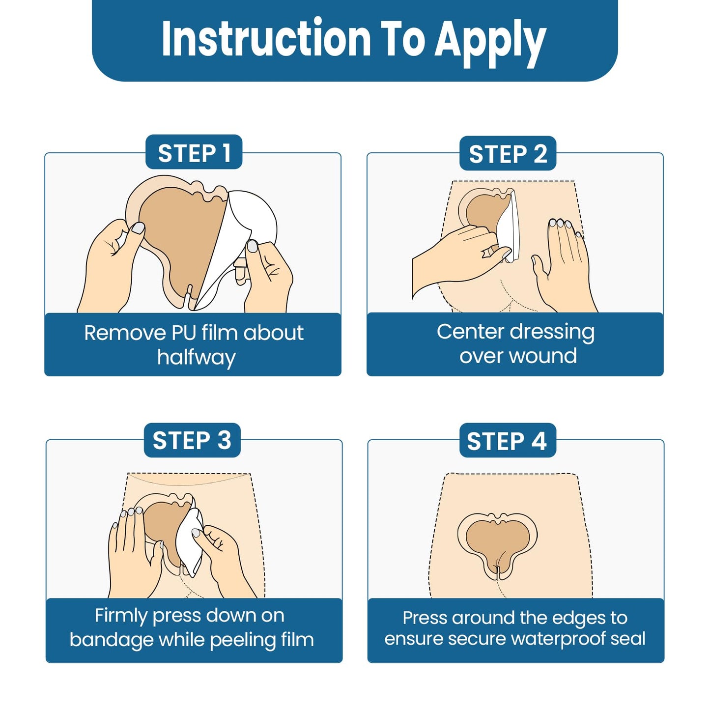 Kimihome Hydrocolloid Sacral Dressing 5cm x 18cm, Self-Adhesive Border Pad, Waterproof & Absorbent for Pressure Ulcer Care, 8 Pack
