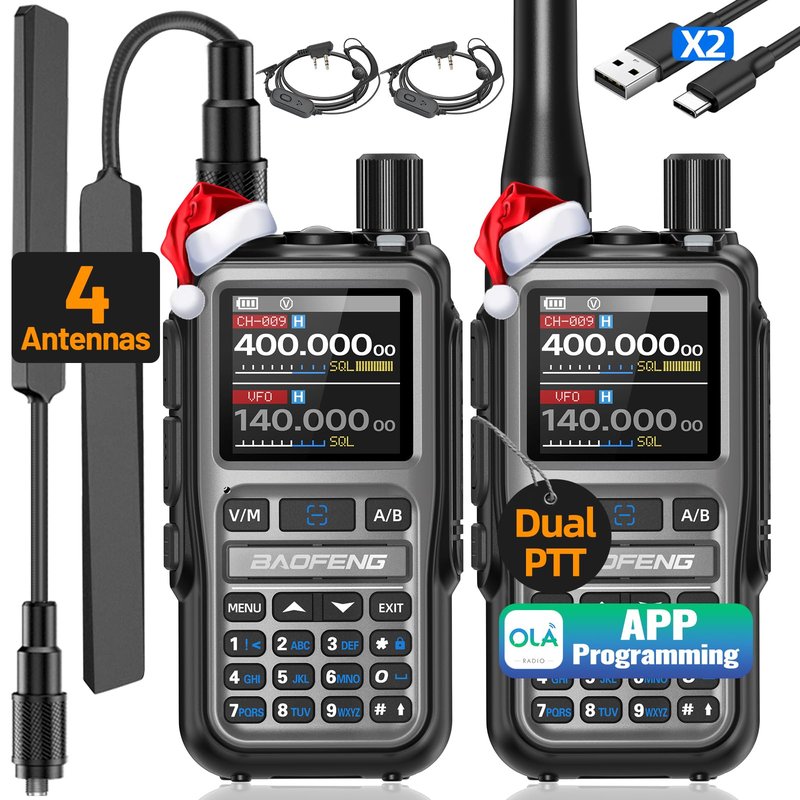 Baofeng UV-5R Mini Ham Radio Long Range Handheld Two Way Radio NOAA Weather Radio Dual PTT Rechargeable Walkie Talkies Longe Range APP Programming Copy Frequency 999CH USB-C Charging Survival Radio