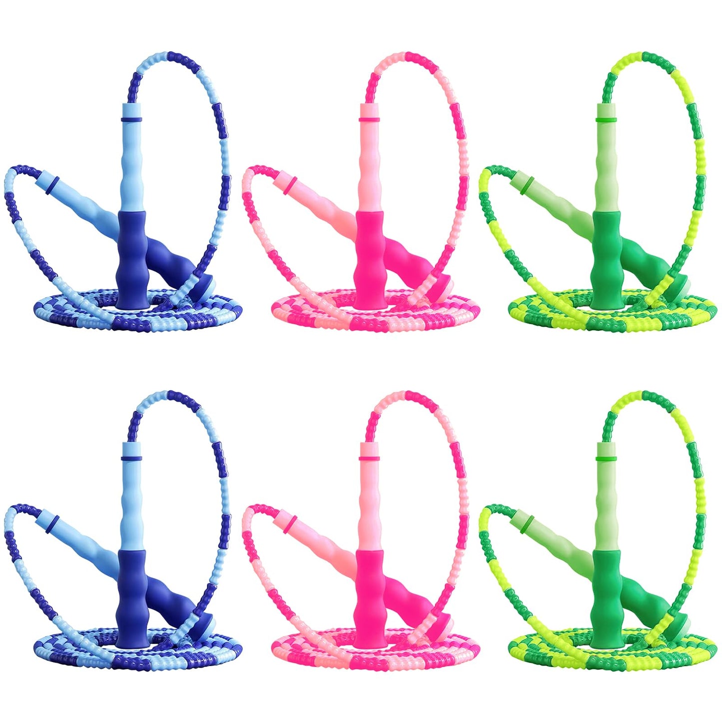 GRAWUN Jump Rope For Kids, 6Pcs Soft Beaded Jump Ropes, Adjustable Length Tangle-Free Segmented Soft Beaded Skipping Rope，for Women, Men and Kids Keeping Fit, Workout and Weight Loss