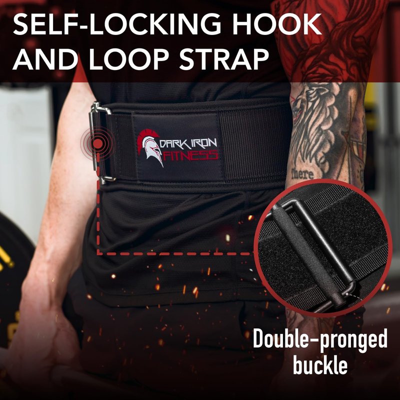 Dark Iron Fitness MED Self-Locking Weight Lifting Belt for Powerlifting, Squats, Premium Gym Core & Back Support, Weightlifting Training Equipment