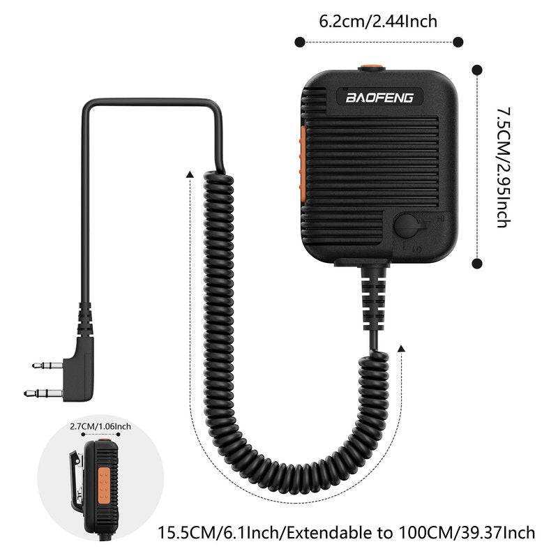 BAOFENG UV-5R Tactical Speaker Microphone Volume Adjustable Handheld for GMRS 5RM Ham Radio DM-32 UV-17H GPS Walkie Talkie (Black)
