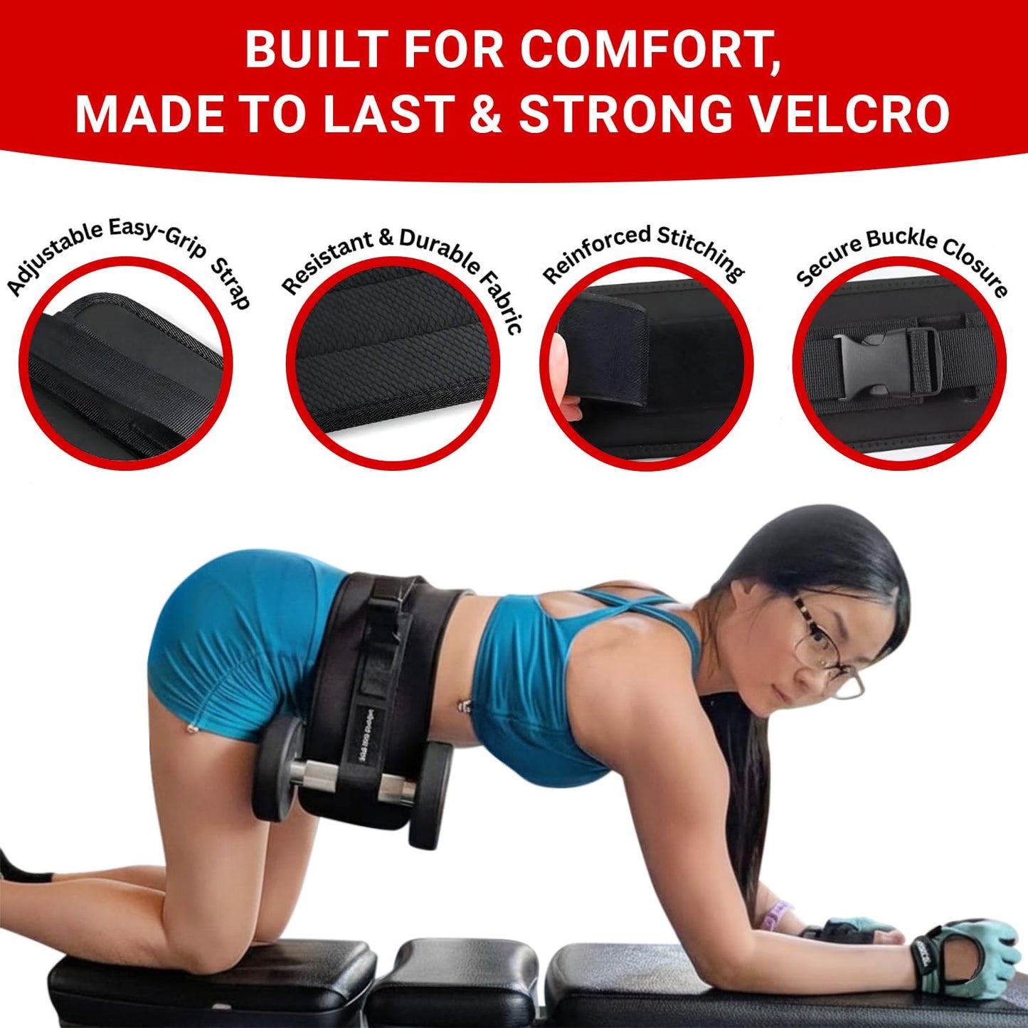 Hip Thrust Belt for Glutes – Adjustable Weightlifting Belt with Padded Support – Portable Booty Builder for Dumbbells, Kettlebells, and Plates – Home Gym Workout Gear for Men & Women