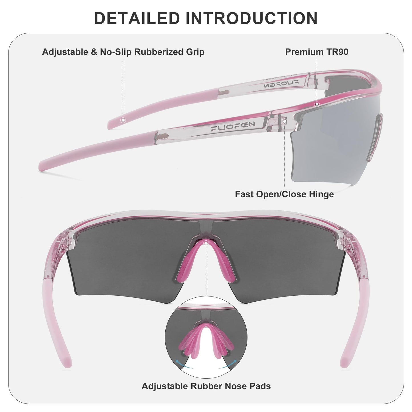 FUOFEN Polycarbonate Polarized Lens Shield Sports Sunglasses for Men Women For Golf, Pickleball, Running,Tennis,cycling, Pink