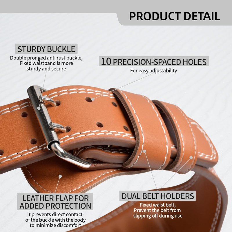 Genuine Leather Weight Lifting Belt, 4”& 6” Padded Lumbar Back Support, 10 Adjustable Holes, Gym Weight Belt Ideal for Deadlift, Powerlifting, Bodybuilding and Squat (4-Inch Brown, L (33"-37"))