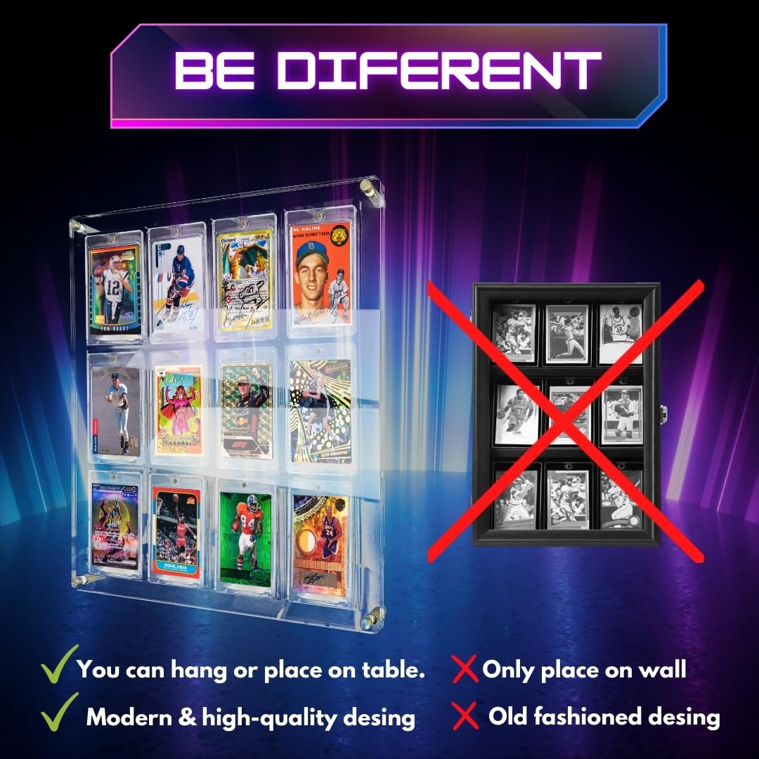ELITIK Acrylic Card Display Case for One Touch Card Display Case 35pt – Holds 12 One Touch Magnetic Holders, Wall Mount or Desktop Acrylic Frame for Trading & Sports Cards