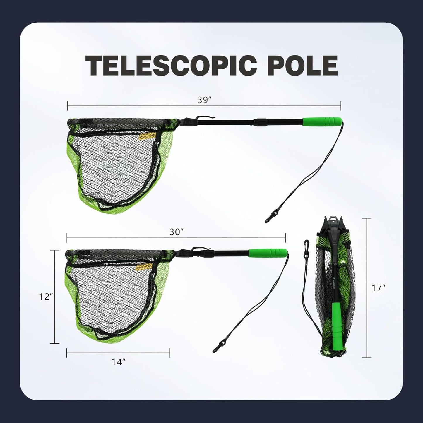 Telescopic Fishing Net - Foldable Black Paw Design with Built-In Length Scale | Rubber Coated for Kayak & Trout