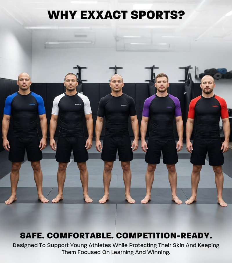 Exxact Sports Men’s BJJ Rash Guard Short Sleeve, IBJJF Ranked No Gi Jiu Jitsu Compression Shirt for MMA Grappling & Training - (Black/Grey, A2XL)